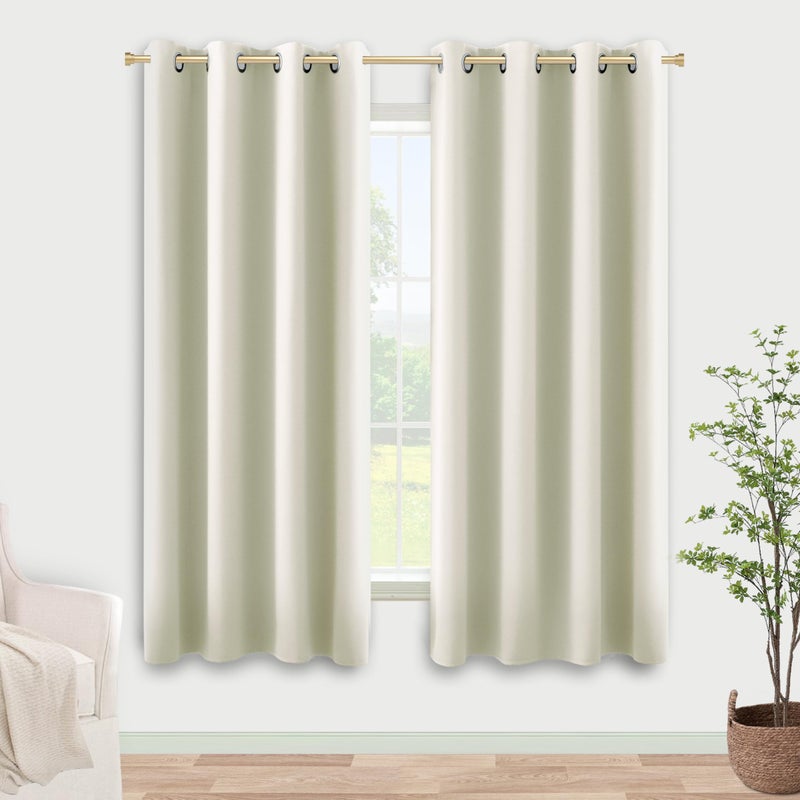 KOUFALL Cream Beige Bay Window Curtains Drapes for Living Room 63 Inch Length 2 Panels 60% Blackout Sound Dampening Curtains for Windows Bedroom Dining Room,Off White Ivory - Image 1